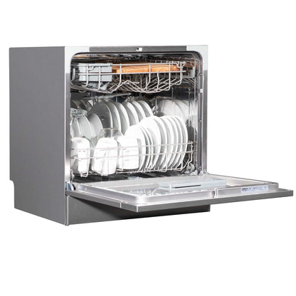 Baridi Compact Tabletop Dishwasher 8 Place Settings, 6 Programmes, Low Noise, 8L - Silver - DH87