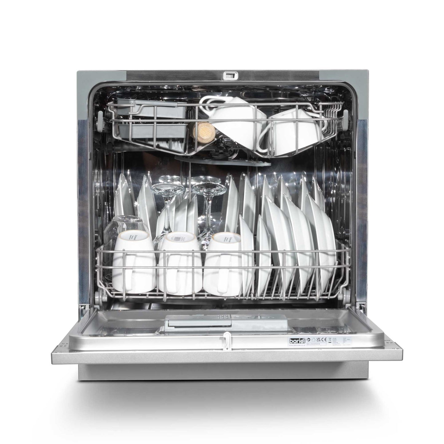 Baridi Compact Tabletop Dishwasher 8 Place Settings, 6 Programmes, Low Noise, 8L - Silver - DH87