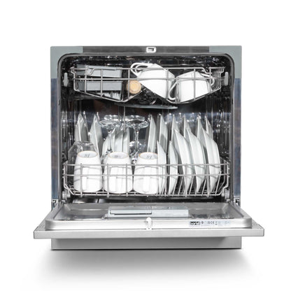 Baridi Compact Tabletop Dishwasher 8 Place Settings, 6 Programmes, Low Noise, 8L - Silver - DH87