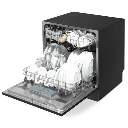 Baridi Compact Tabletop Dishwasher 8 Place Settings, 6 Programmes, Low Noise, 8L - Black - DH88