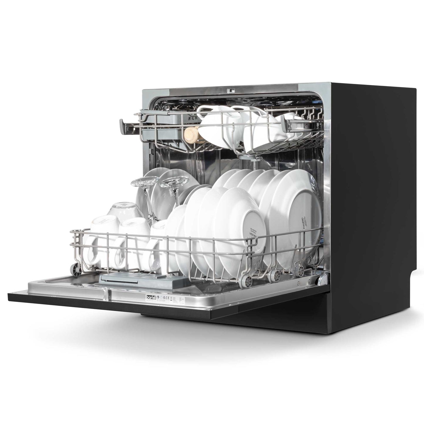 Baridi Compact Tabletop Dishwasher 8 Place Settings, 6 Programmes, Low Noise, 8L - Black - DH88