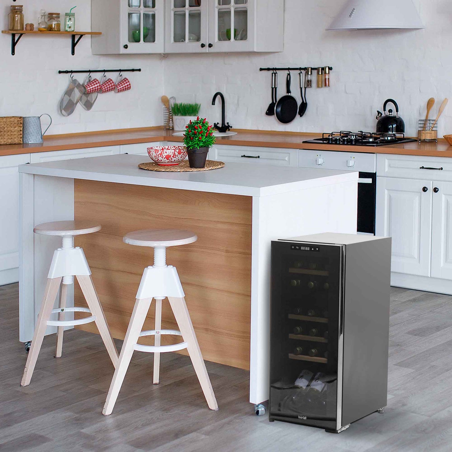 Baridi 18 Bottle Dual Zone Wine Cooler, Fridge, Touch Screen Controls, Wooden Shelves, LED - DH89