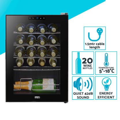Baridi 20 Bottle Wine Cooler Fridge with Digital Touch Screen Controls & LED Light, Black - DH8