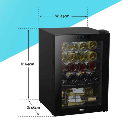 Baridi 20 Bottle Wine Cooler Fridge with Digital Touch Screen Controls & LED Light, Black - DH8