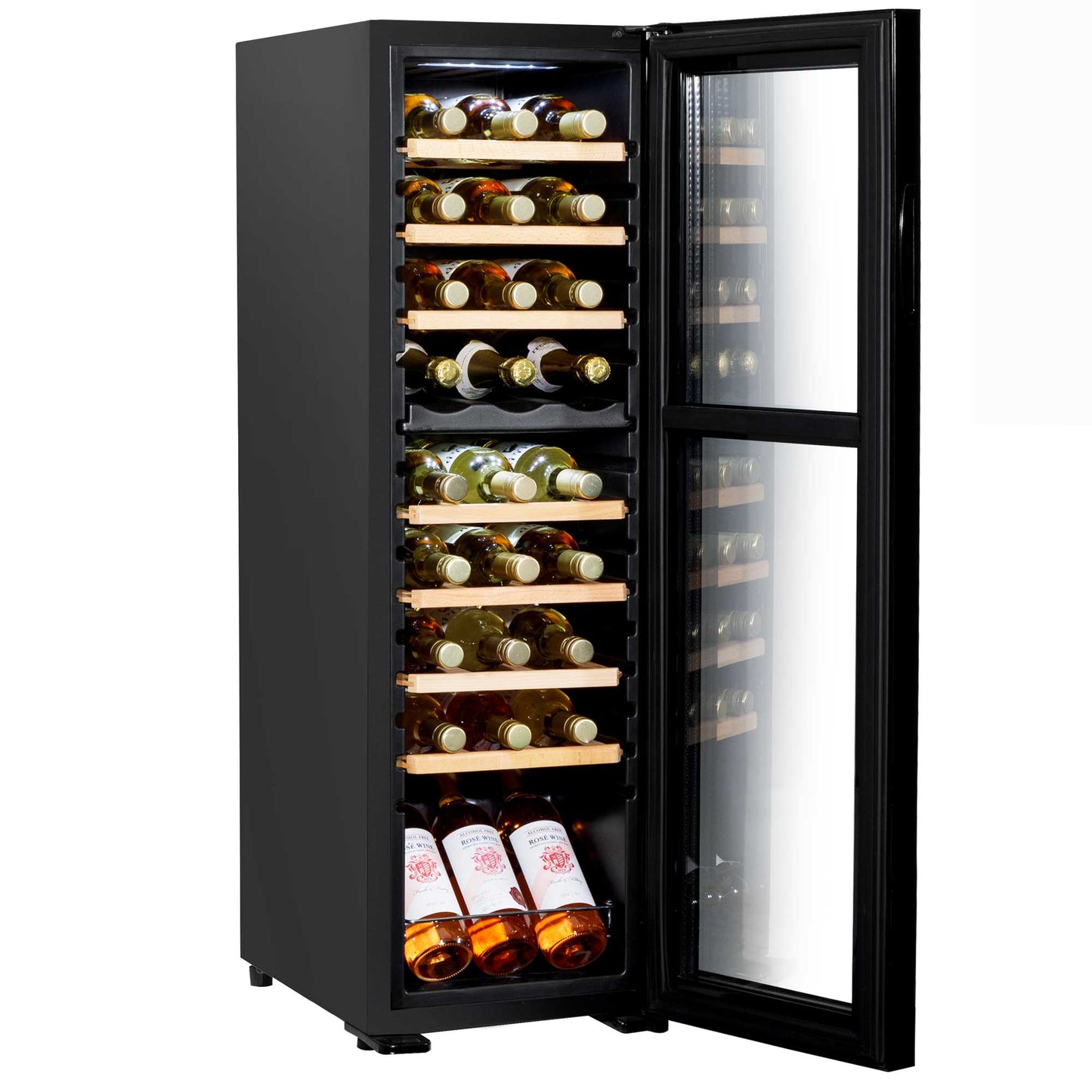 Baridi 27 Bottle Dual Zone Wine Cooler, Fridge, Touch Screen Controls, Wooden Shelves, LED  - DH90