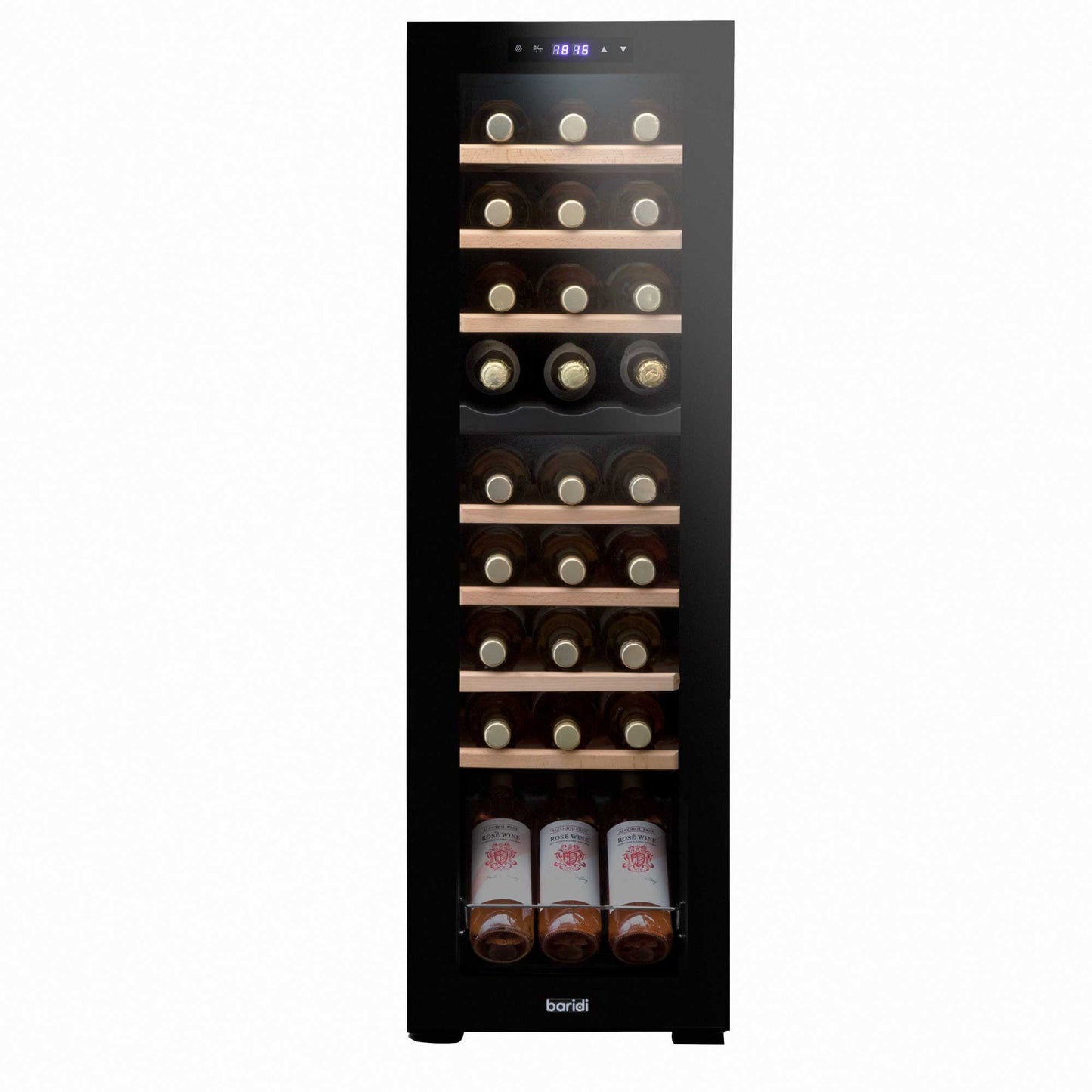 Baridi 27 Bottle Dual Zone Wine Cooler, Fridge, Touch Screen Controls, Wooden Shelves, LED  - DH90