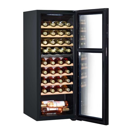 Baridi 36 Bottle Dual Zone Wine Cooler, Fridge, Touch Controls, Wooden Shelves, LED - DH91