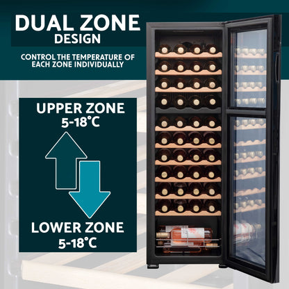 Baridi 44 Bottle Dual Zone Wine Cooler, Fridge, Touch Screen Controls, Wooden Shelves, LED - DH92