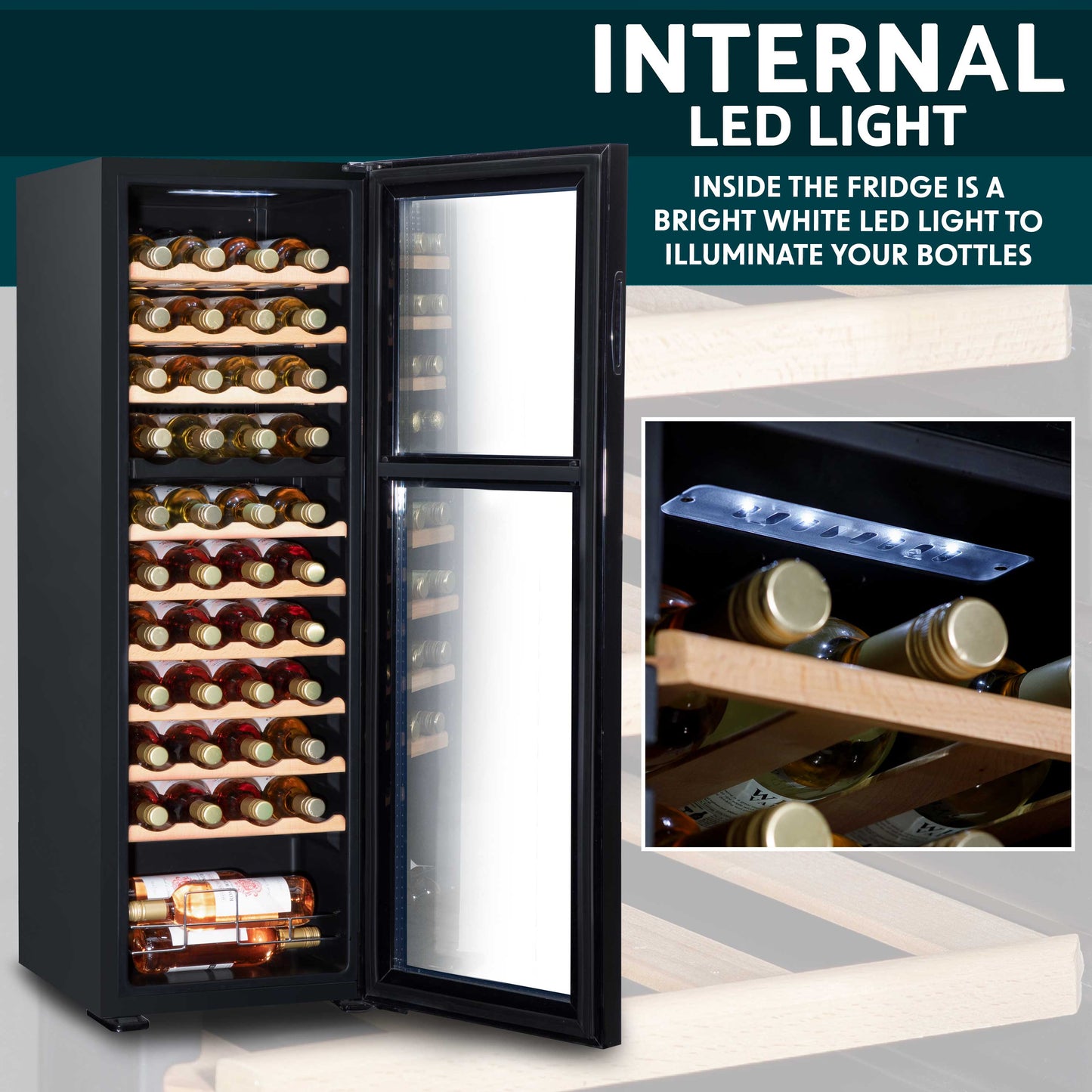 Baridi 44 Bottle Dual Zone Wine Cooler, Fridge, Touch Screen Controls, Wooden Shelves, LED - DH92