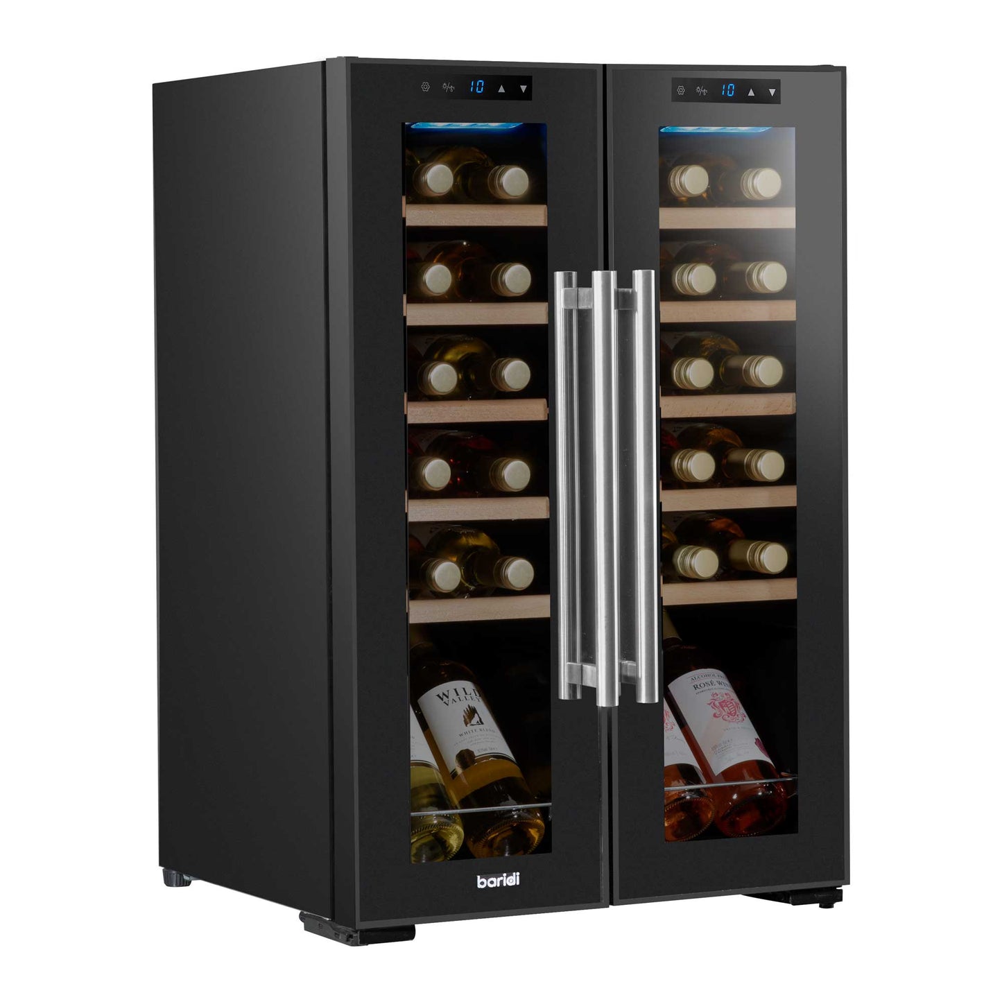 Baridi 24 Bottle Dual Zone Wine Cooler, Fridge, Touch Screen, LED Light, Mirror Glass Door - DH97