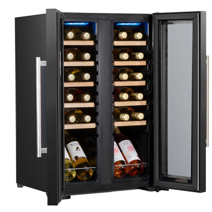 Baridi 24 Bottle Dual Zone Wine Cooler, Fridge, Touch Screen, LED Light, Mirror Glass Door - DH97