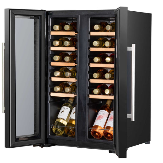 Baridi 24 Bottle Dual Zone Wine Cooler, Fridge, Touch Screen, LED Light, Mirror Glass Door - DH97