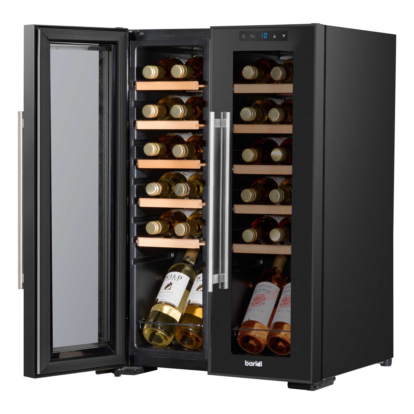 Baridi 24 Bottle Dual Zone Wine Cooler, Fridge, Touch Screen, LED Light, Mirror Glass Door - DH97