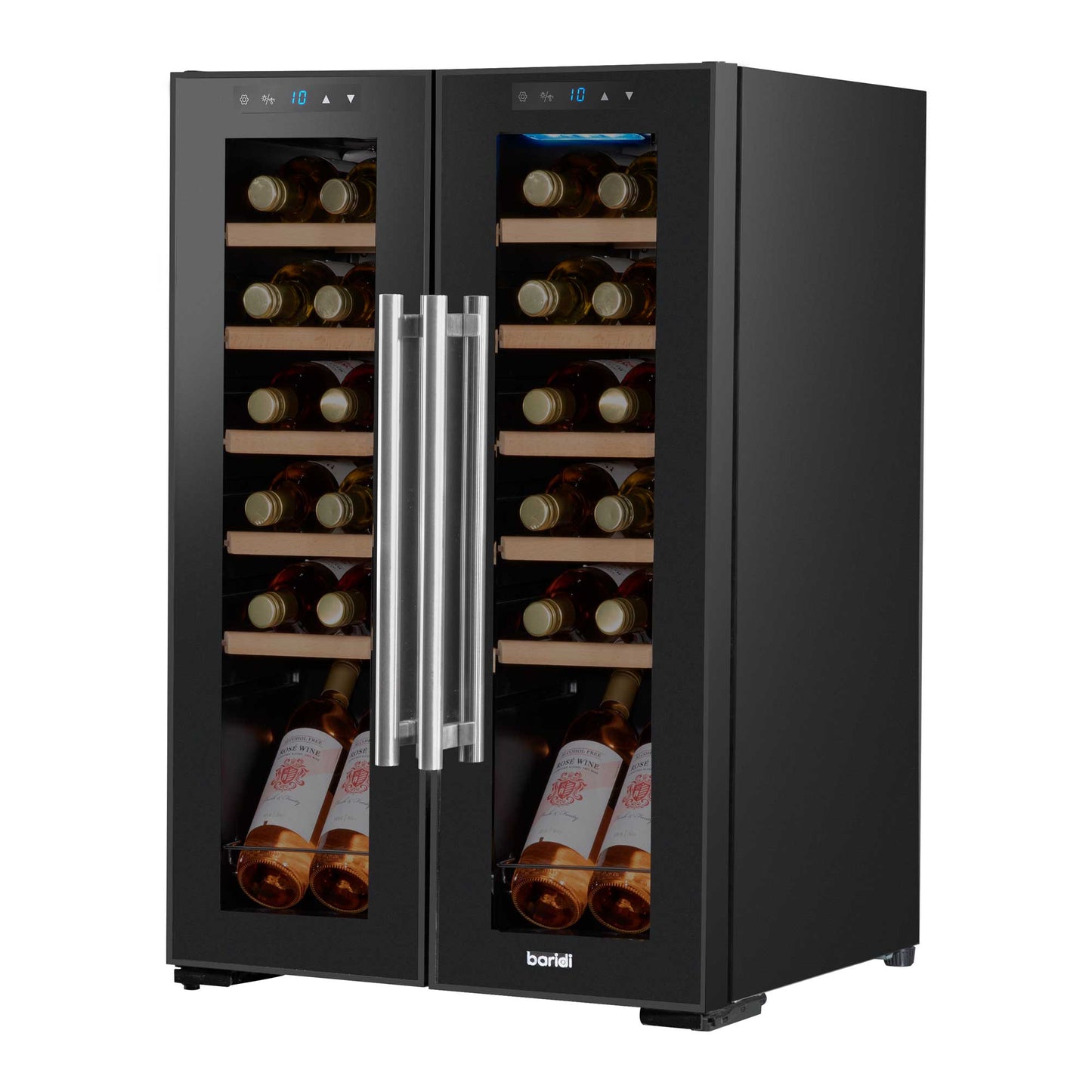 Baridi 24 Bottle Dual Zone Wine Cooler, Fridge, Touch Screen, LED Light, Mirror Glass Door - DH97