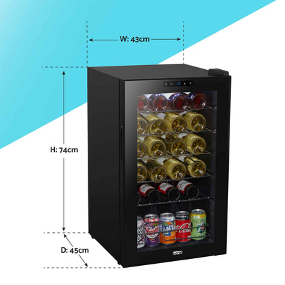 Baridi 24 Bottle Wine Cooler Fridge with Digital Touch Screen Controls & LED Light, Black - DH9