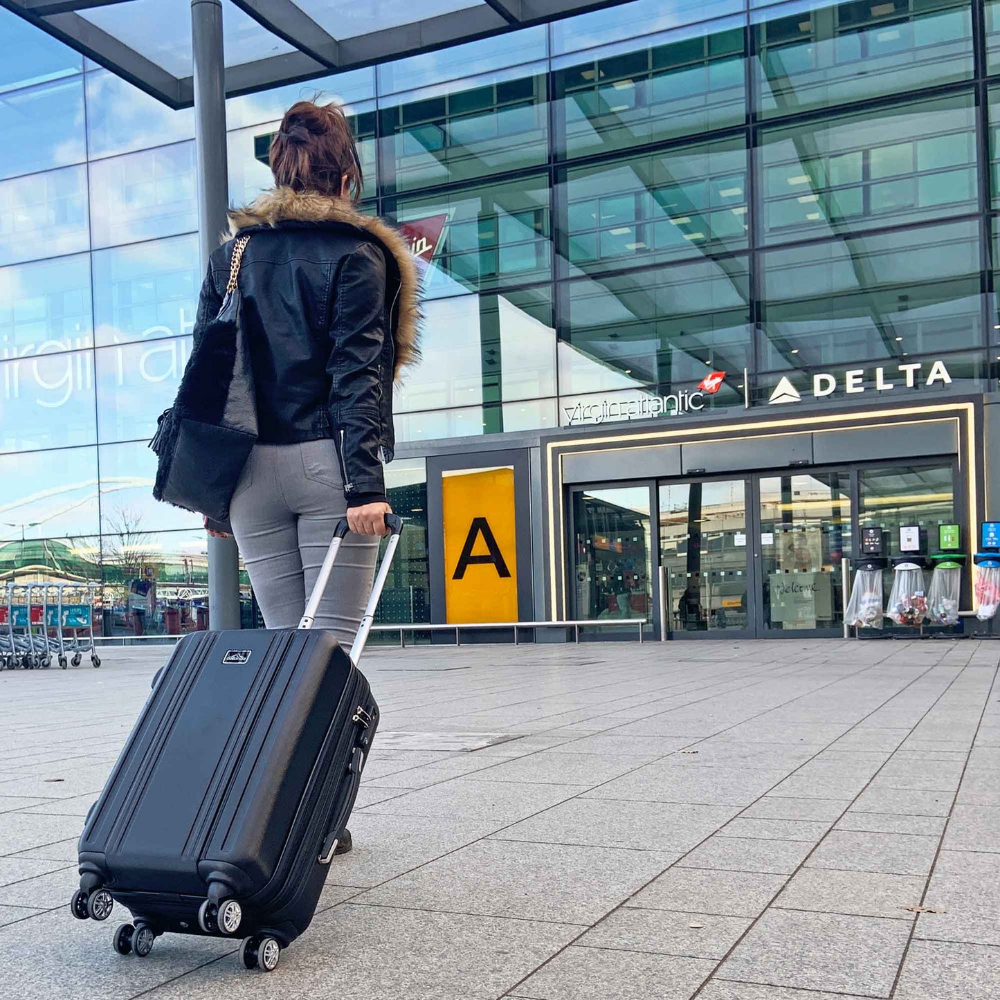 3 Piece Lightweight Luggage Suitcase Trolley Set, ABS, TSA Lock - Black - DL11