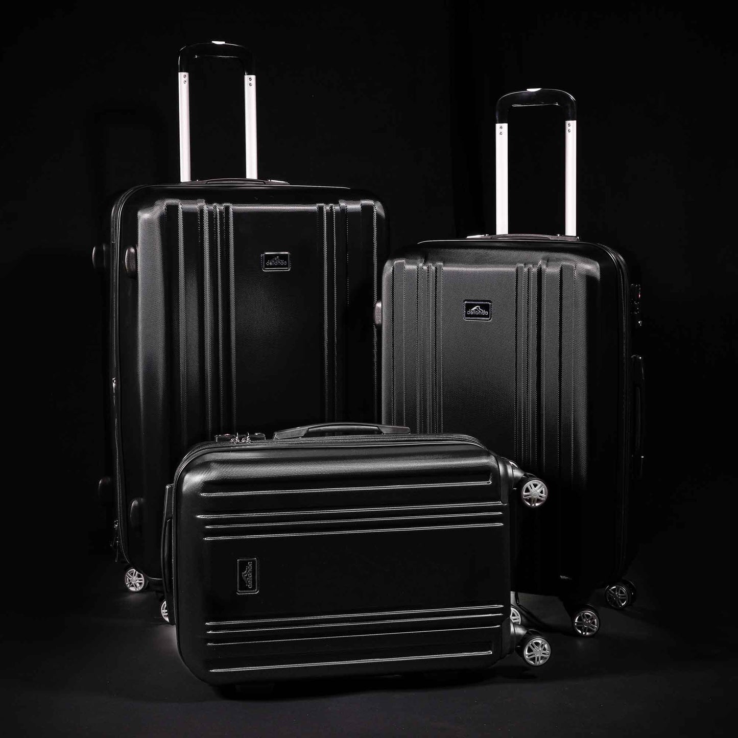 3 Piece Lightweight Luggage Suitcase Trolley Set, ABS, TSA Lock - Black - DL11
