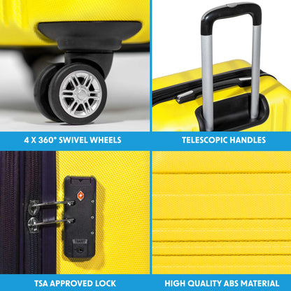 3-Piece Lightweight Luggage Suitcase Trolley Set ABS TSA Lock - Yellow - DL124