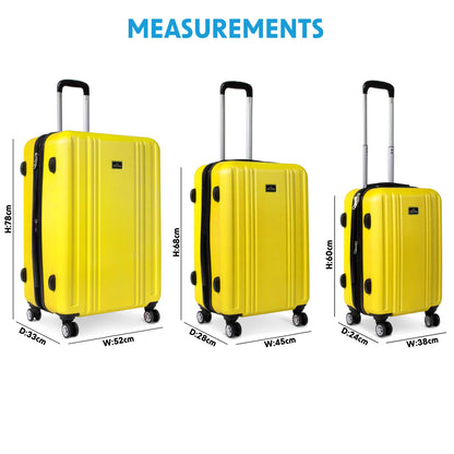 3-Piece Lightweight Luggage Suitcase Trolley Set ABS TSA Lock - Yellow - DL124