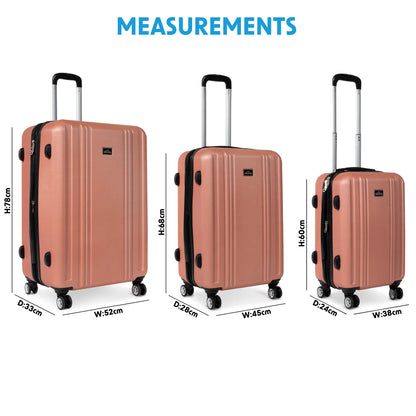 3 Piece Lightweight Luggage Suitcase Trolley Set ABS TSA Lock - Rose Gold - DL125