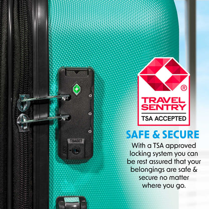 3-Piece Lightweight Luggage Suitcase Trolley Set ABS TSA Lock - Teal - DL126