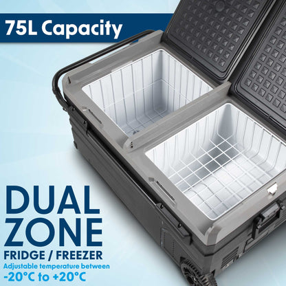 75L Portable Car Fridge, Freezer, 12/24V Dual Zone Compressor - DL127