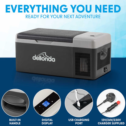 15L Portable Car Fridge, Freezer, Cool Box, 12/24/230V Compressor - DL130