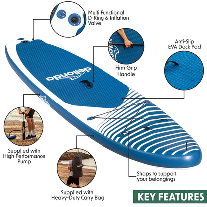 Inflatable Stand Up Paddle Board, SUP, Blue/White, 10'2", Leash, Pump, Carry Bag, DL153