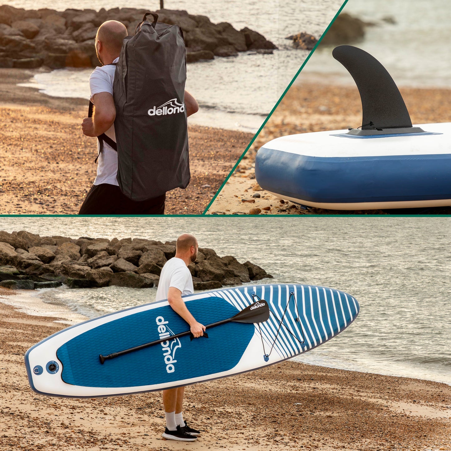 Inflatable Stand Up Paddle Board, SUP, Blue/White, 10'2", Leash, Pump, Carry Bag, DL153