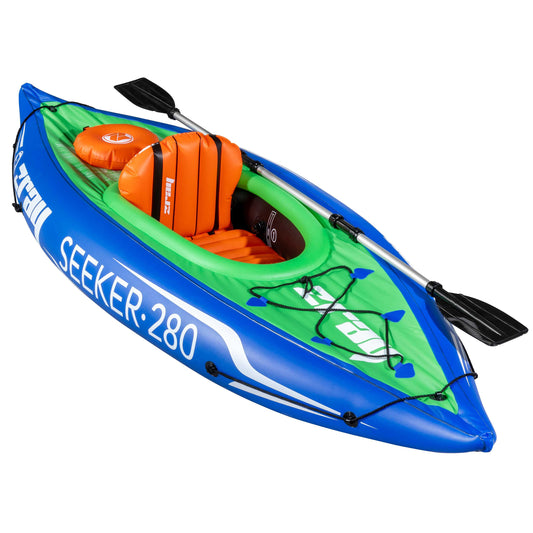 Inflatable One Person Kayak/Canoe Set, Blue/Green, Pump, Aluminium Paddle, DL154