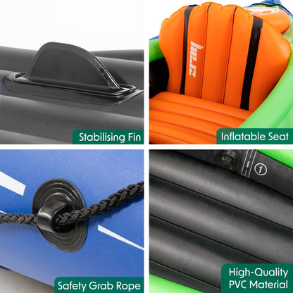 Inflatable One Person Kayak/Canoe Set, Blue/Green, Pump, Aluminium Paddle, DL154