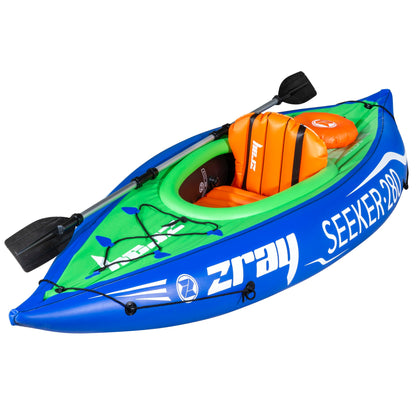 Inflatable One Person Kayak/Canoe Set, Blue/Green, Pump, Aluminium Paddle, DL154