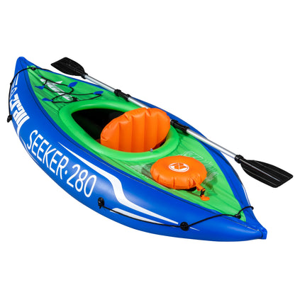 Inflatable One Person Kayak/Canoe Set, Blue/Green, Pump, Aluminium Paddle, DL154