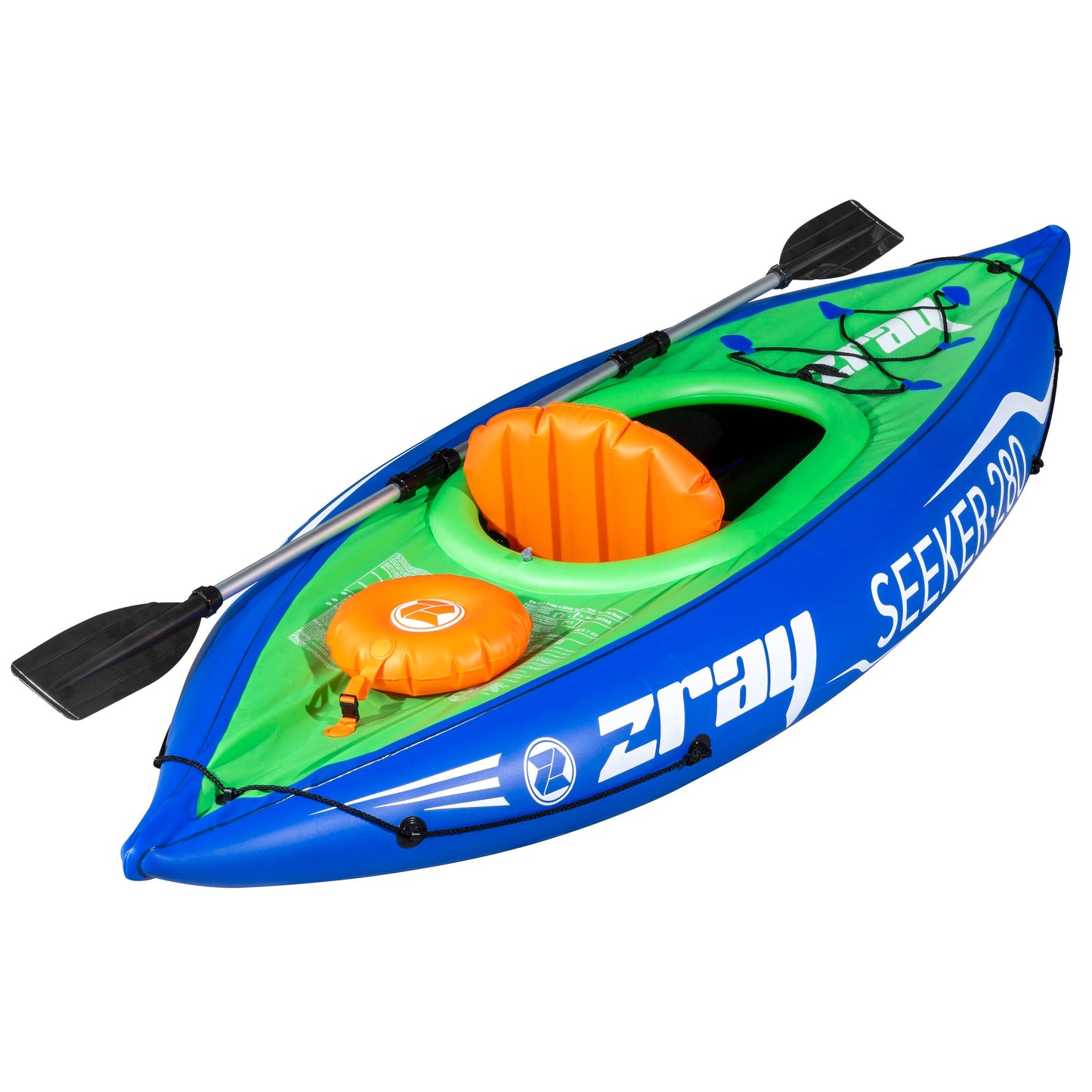 Inflatable One Person Kayak/Canoe Set, Blue/Green, Pump, Aluminium Paddle, DL154