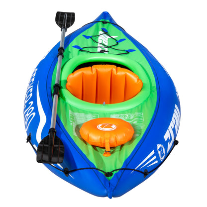 Inflatable One Person Kayak/Canoe Set, Blue/Green, Pump, Aluminium Paddle, DL154