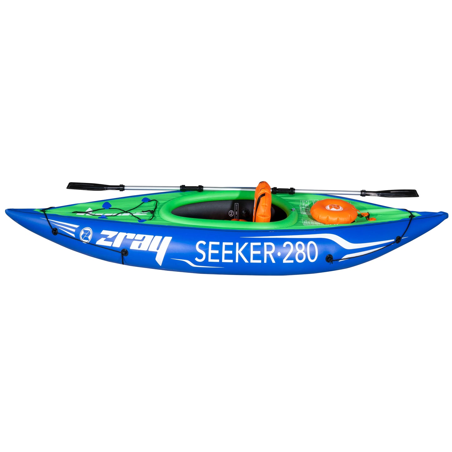 Inflatable One Person Kayak/Canoe Set, Blue/Green, Pump, Aluminium Paddle, DL154