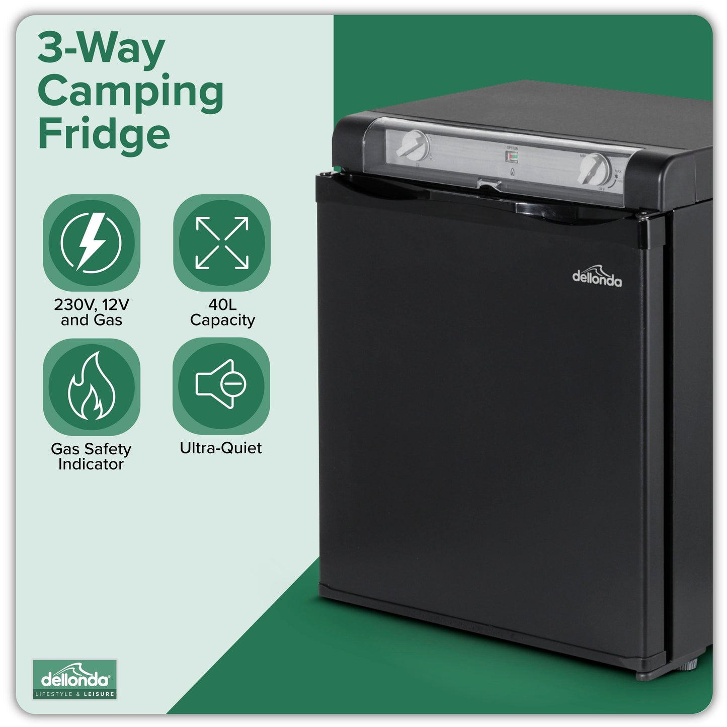3 Way Fridge, Gas/12V/230V, 40L, for Camping, Motorhome, Truck - Black - DL158