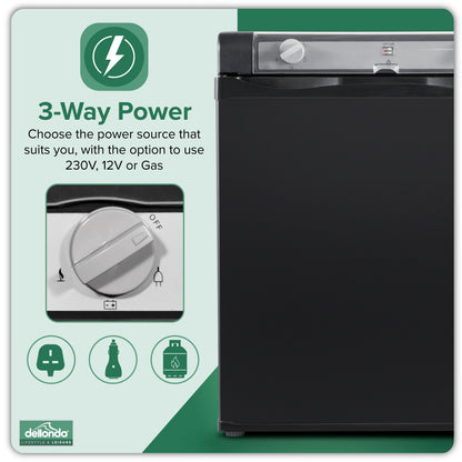 3 Way Fridge, Gas/12V/230V, 40L, for Camping, Motorhome, Truck - Black - DL158