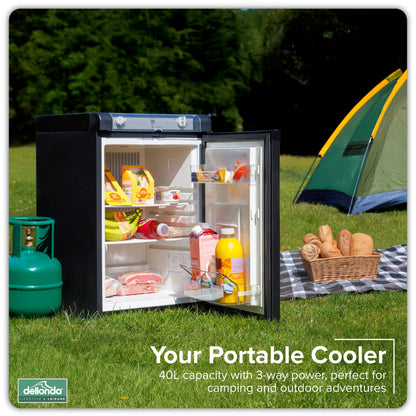3 Way Fridge, Gas/12V/230V, 40L, for Camping, Motorhome, Truck - Black - DL158