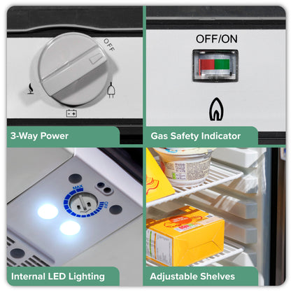3 Way Fridge, Gas/12V/230V, 40L, for Camping, Motorhome, Truck - Black - DL158