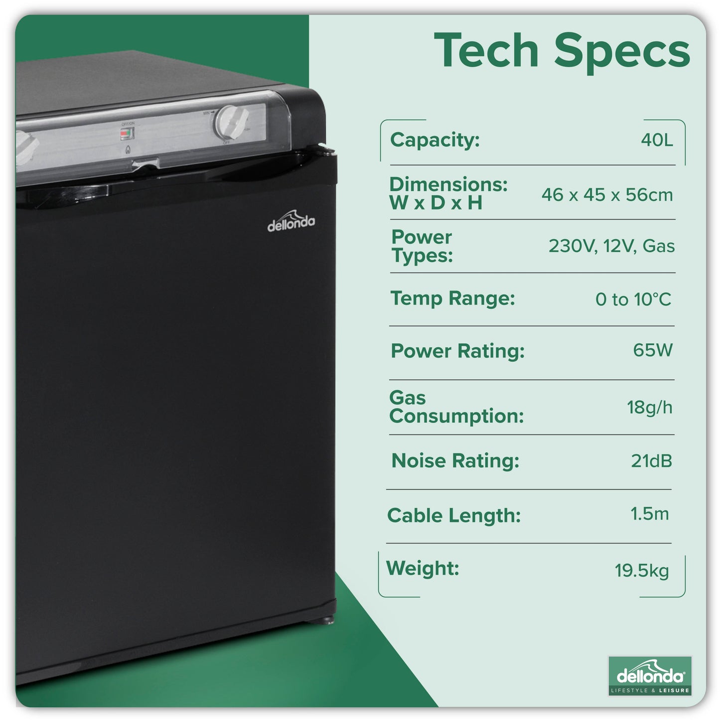 3 Way Fridge, Gas/12V/230V, 40L, for Camping, Motorhome, Truck - Black - DL158