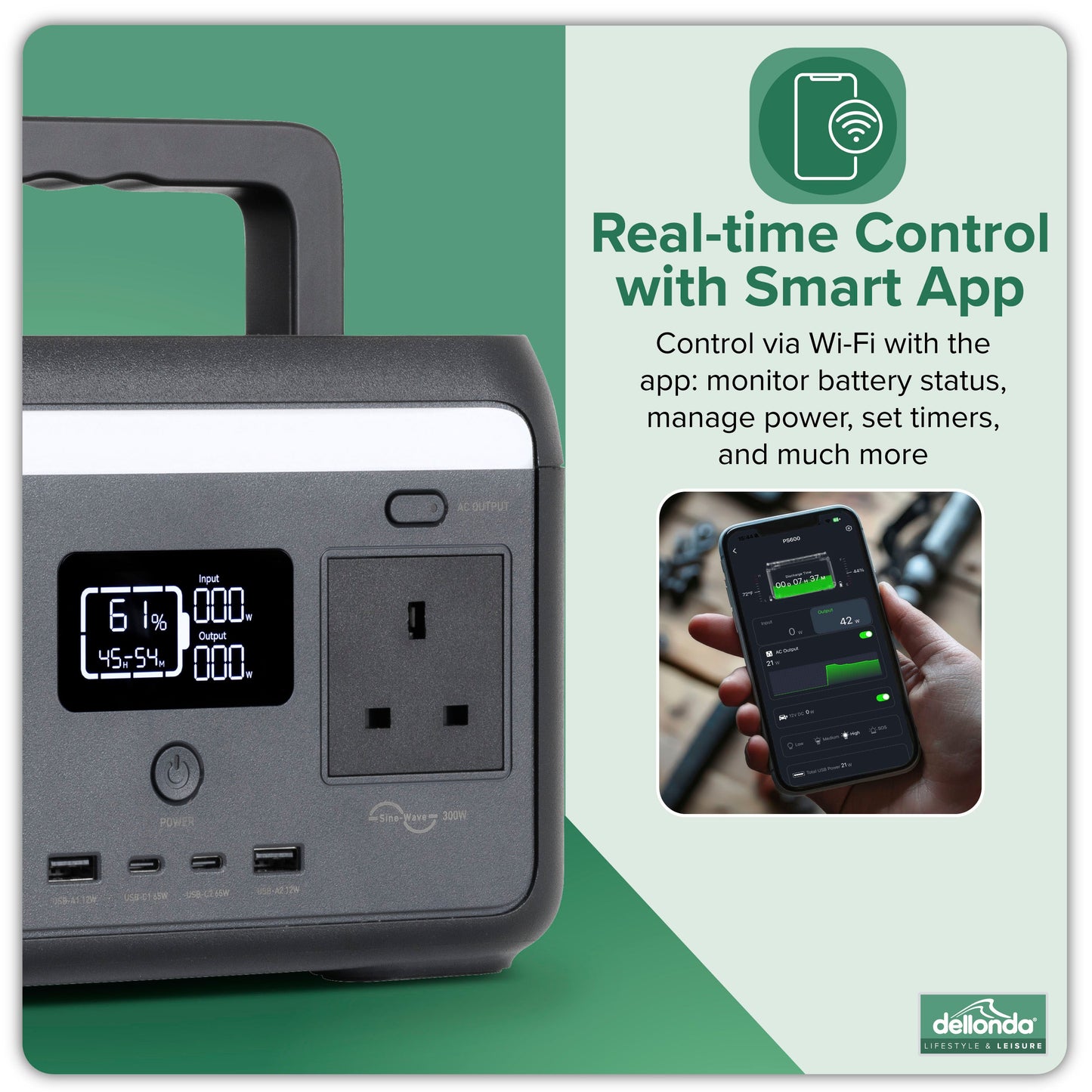 Portable Power Station, 300W, 204Wh, LiFePO4 Battery, 230V - DL160