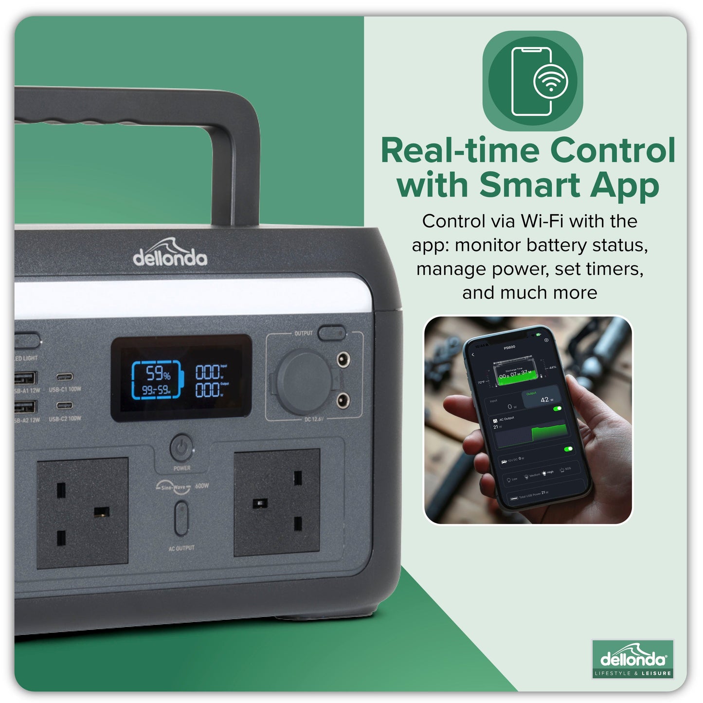 Portable Power Station, 600W, 512Wh, LiFePO4 Battery, 230V - DL161