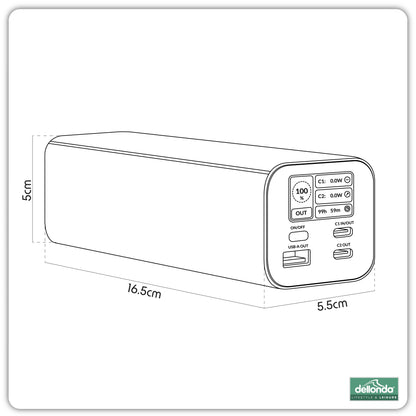 140W Power Bank, 27000mAh, 3-Port Portable Charger, Smart Digital Display - DL168