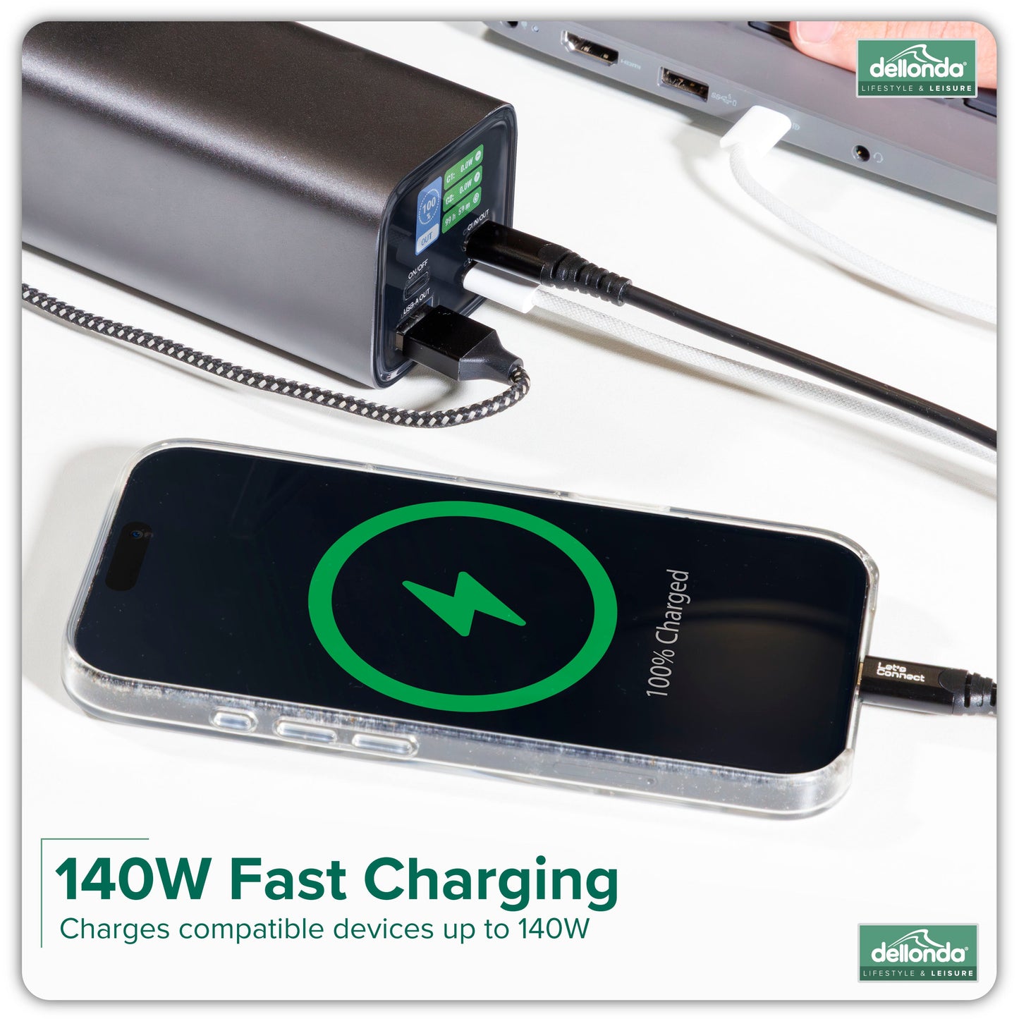140W Power Bank, 27000mAh, 3-Port Portable Charger, Smart Digital Display - DL168