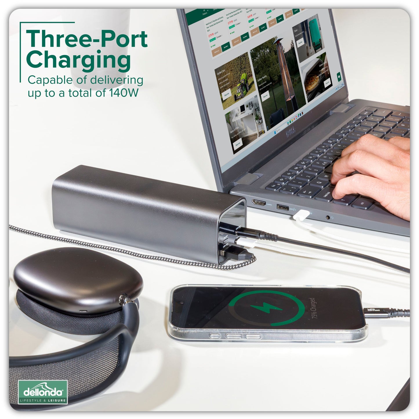 140W Power Bank, 27000mAh, 3-Port Portable Charger, Smart Digital Display - DL168