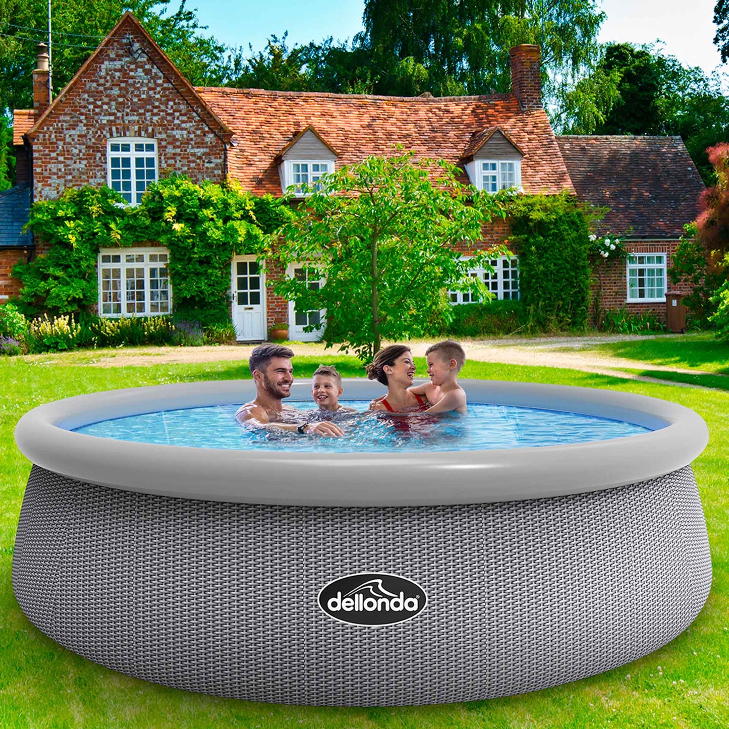 15ft Inflatable Swimming Pool Round with Filter Pump - Grey Rattan - DL18