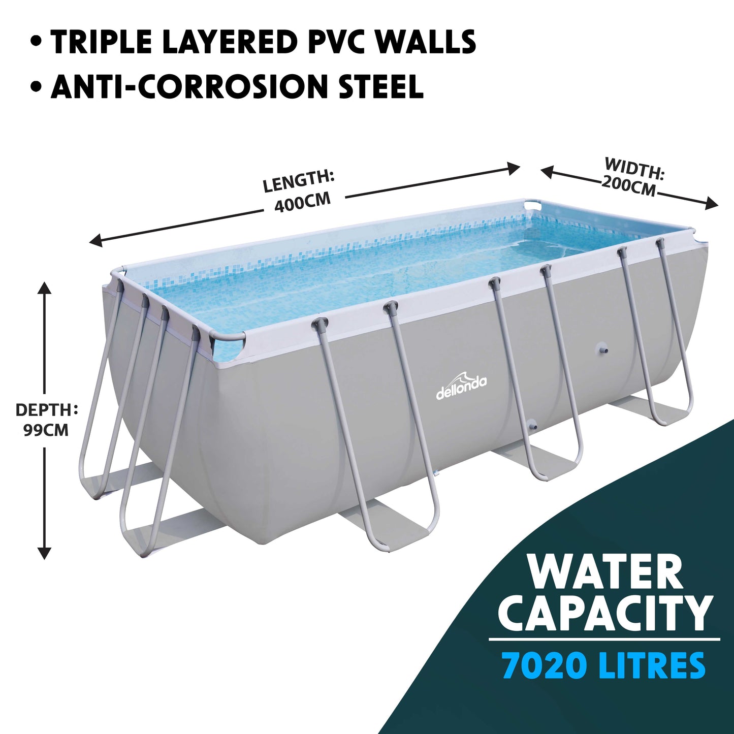 13ft Deluxe Steel Frame Swimming Pool Rectangular with Accessories - DL139