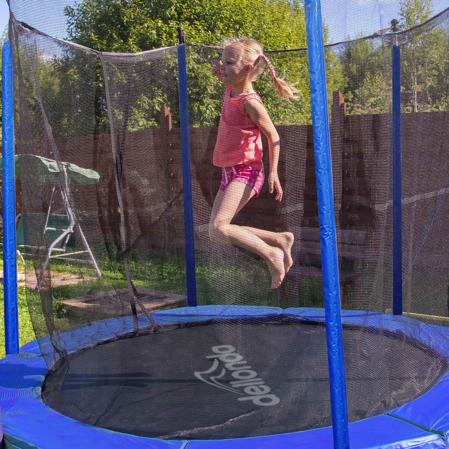 10ft Heavy-Duty Outdoor Trampoline for Kids with Safety Enclosure Net, Includes Anchor Kit & Ladder - DL94