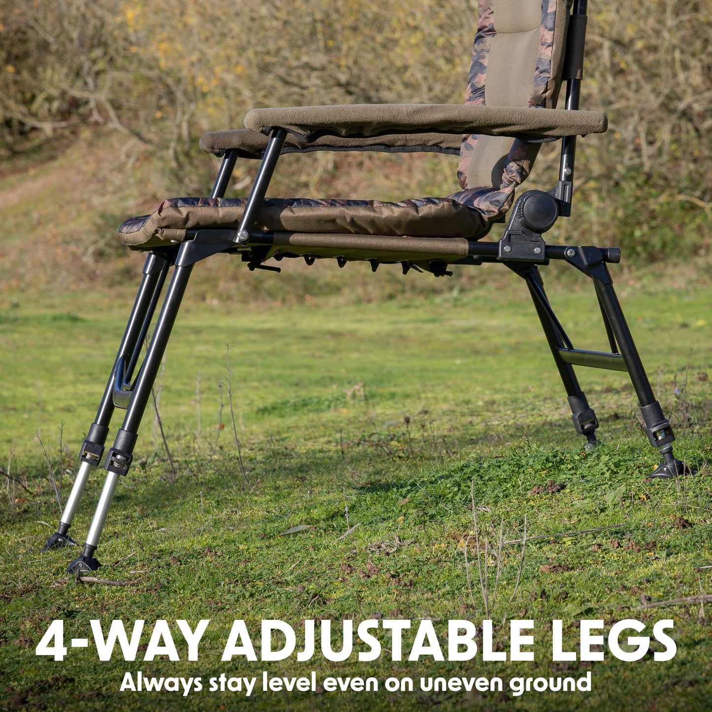 Deluxe Portable Fishing Chair, Reclining, Padded Armrests, Adjustable, Rotating Feet - DL73